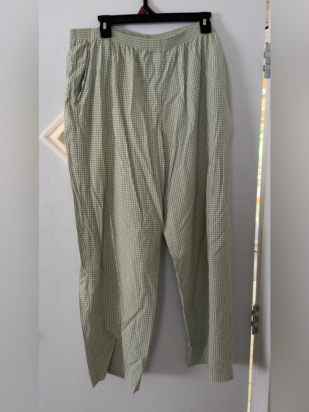 Alfred Dunner Light Green Gingham Elastic-Waist Chinos